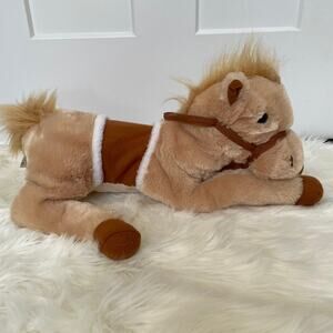 Goffa Plush Pony Horse with Saddle Reins 18" Tan Floppy Stuffed Animal Toy